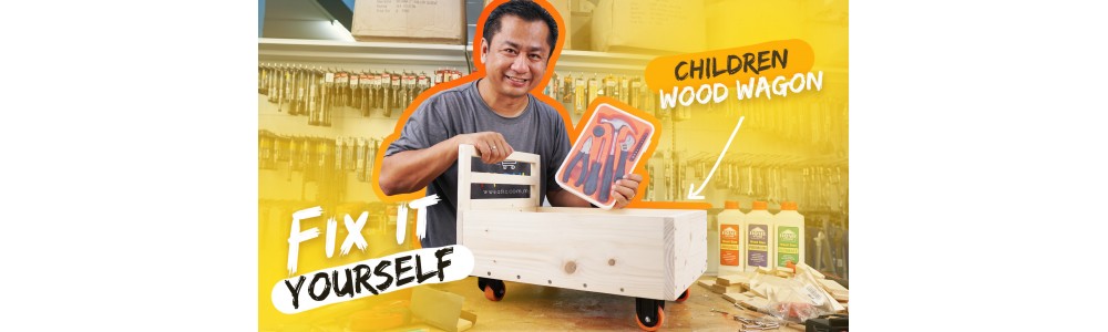 Fix it Yourself | Children Wooden Wagon with 2-in-1 Push Cart Trolley & Walker