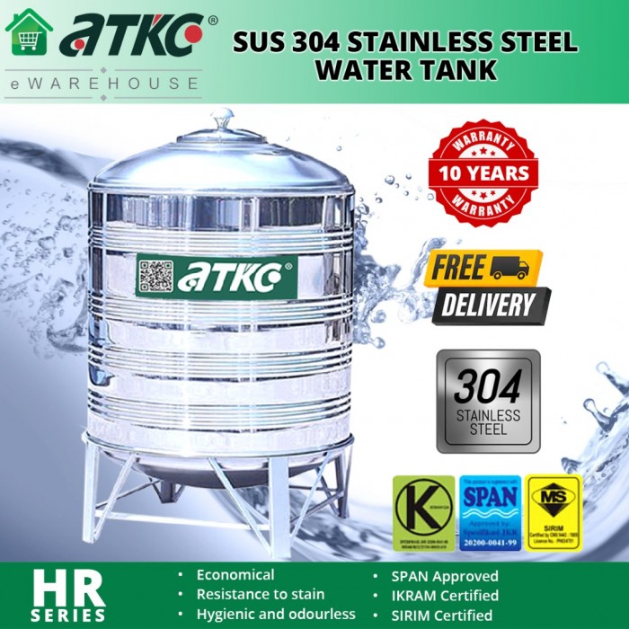 ATKC HR25 Vertical Round Bottom With Stand SUS304 Stainless Steel Water Tank 300L/66G