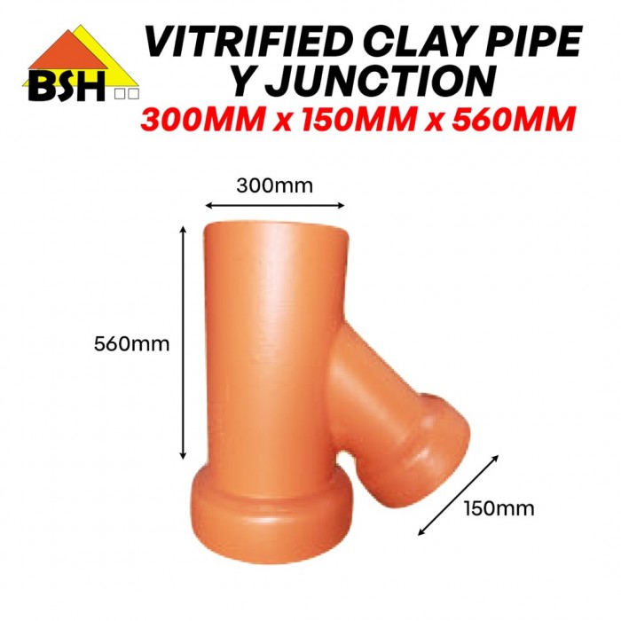 BSH Vitrified Clay Pipes (VCP) Y Junction 300MM (DIA) x 150MM (D) x 560MM (L)