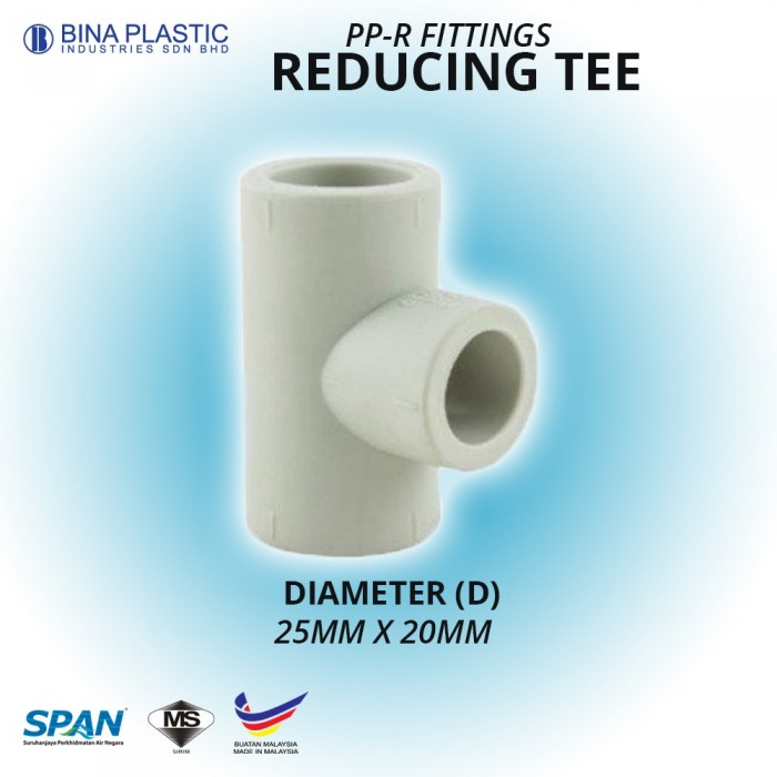 Bina Plastic PP-R Fittings Reducing Tee 25MM x 20MM (1 PC)