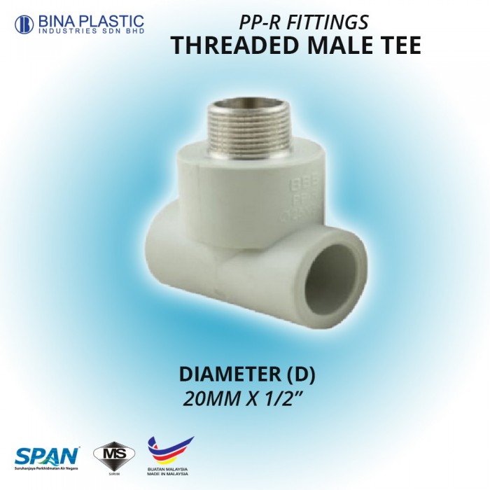 Bina Plastic PP-R Fittings Threaded Male Tee 20MM x 1/2" (1 PC)