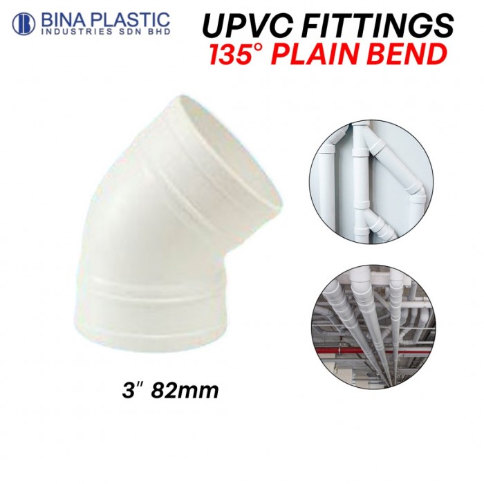 Bina Plastic UPVC Fittings 135° Plain Bend 3" 82MM