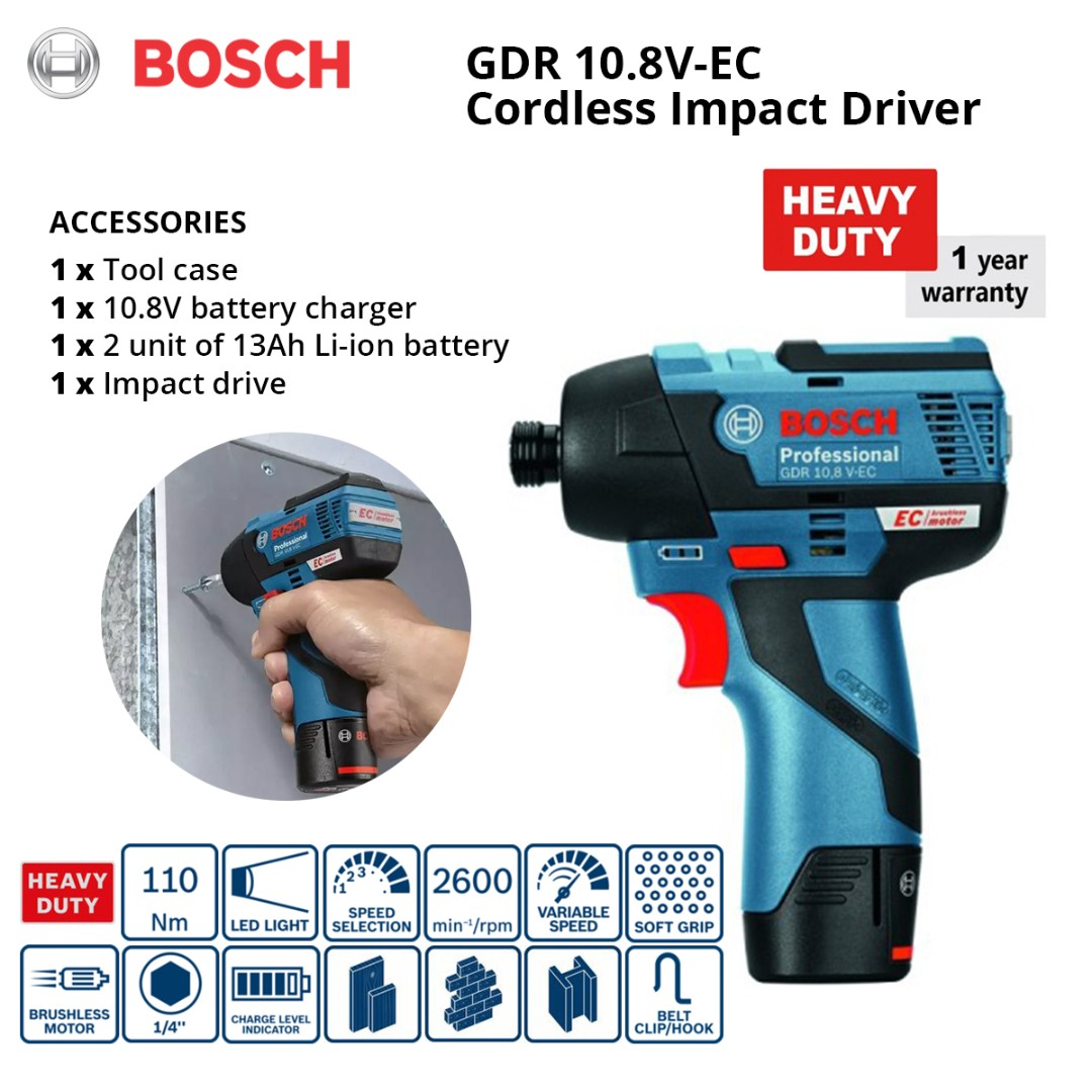 charger Bosch GDR 10.8V-LI Professional Cordless Impact Driver Battery 2ea 