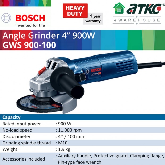 BOSCH GWS 900-100 Angle Grinder Professional 4'' 900W With Handle (06013960L0)