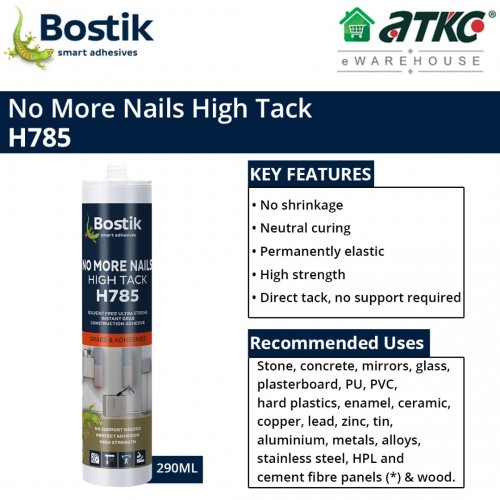 Bostik H785 No More Nails Classic High Tack Ultra Strong Instant Grab Adhesive 290ml