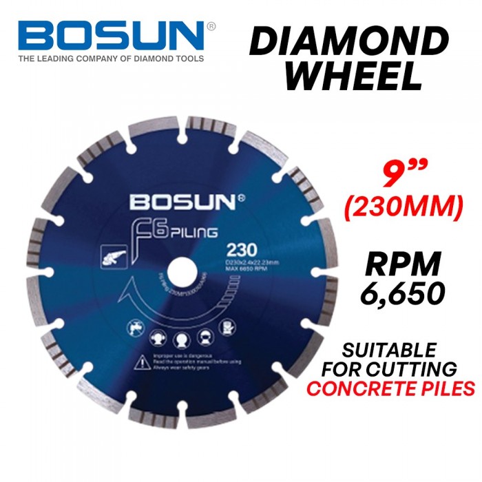 Bosun B09-F6P Piling Diamond Wheel 9" 230MM (D) x 2.4MM (T) x 22.23MM (AS)