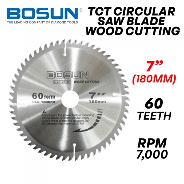 Bosun TCT Circular Saw Blade Wood Cutting Disc 7" 180MM (D) x 60T x 3MM (T) x 25MM (BD)
