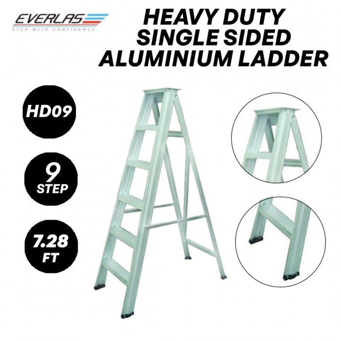 Everlas HD09 Heavy Duty Single Sided Aluminium Ladder 9 Step 2219MM (7.28FT)