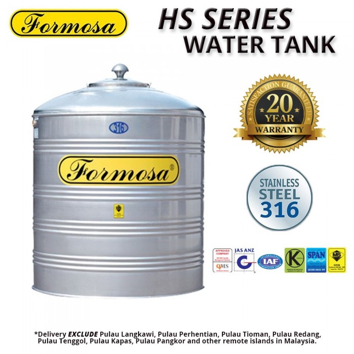 Formosa FHS200 Vertical Flat Bottom Without Stand SUS 316 Stainless Steel Water Tank 2000L/450G