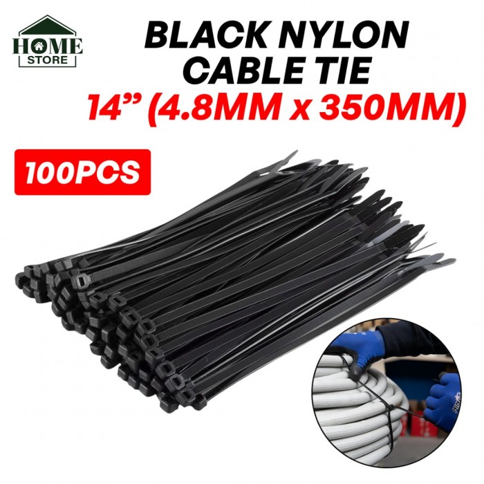 Home Store 14'' Black Nylon Cable Tie 4.8MM (W) x 350MM (L) - 100PCS/PKT