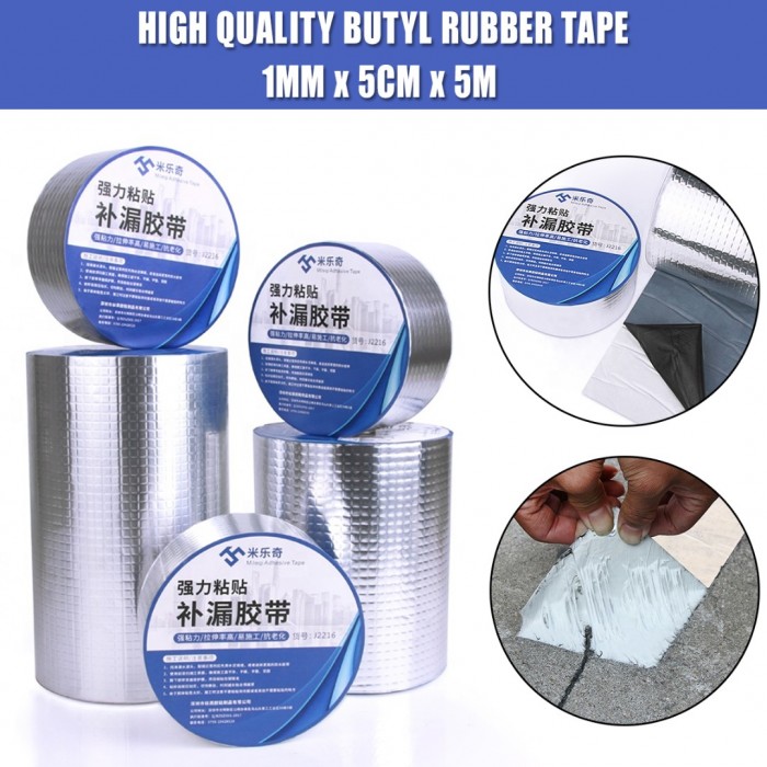 Mileqi High Quality Aluminum Foil Self Adhesive Butyl Rubber Waterproof Sealant 1MM (T) x 5CM (W) x 5M (L)