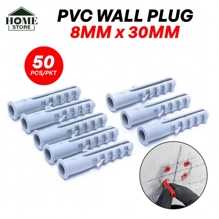 Home Store Light Blue PVC Plastic Expansion Wall Plug 8MM (D) x 30MM (L) - 50PCS/PKT