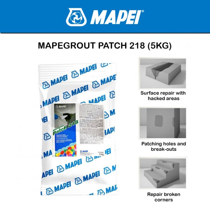 Mapei Mapegrout Patch 218 General Purpose, Shrinkage-controlled, Fibre-reinforced, Patch Repair Mortar 5KG (Grey)