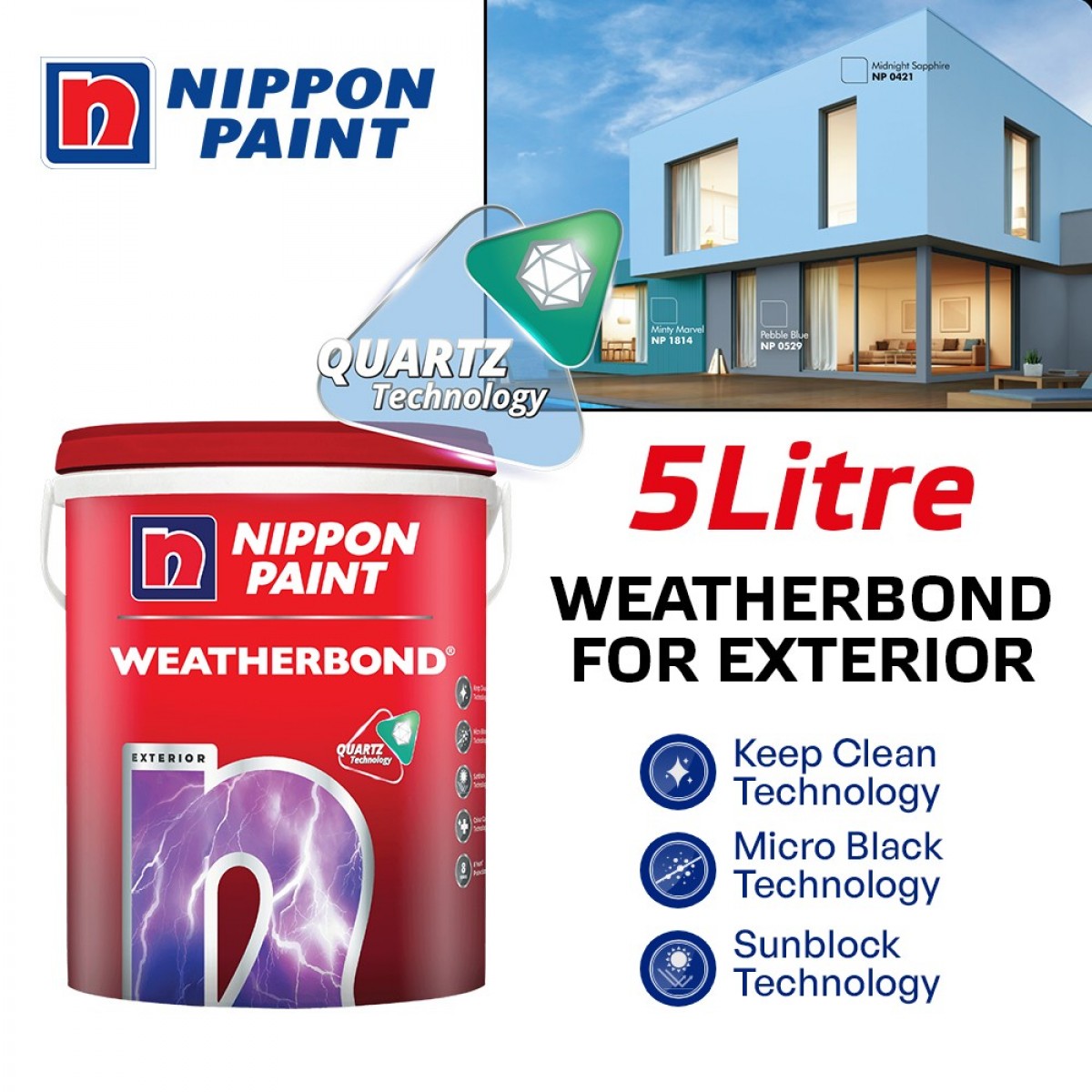 Nippon Paint Weatherbond Water-Based Paint For Exterior 5L