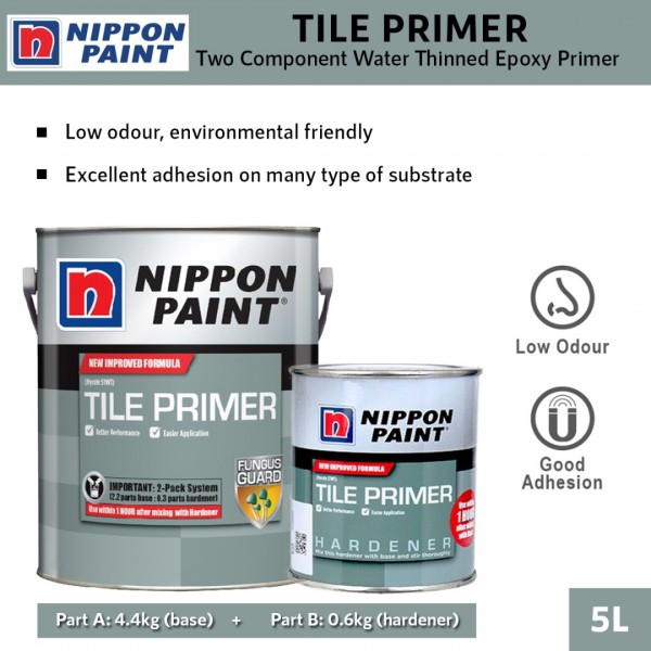 Nippon Paint Tile Primer Two Component Water Thinned Epoxy Primer (Part A 4.4KG Base + Part B