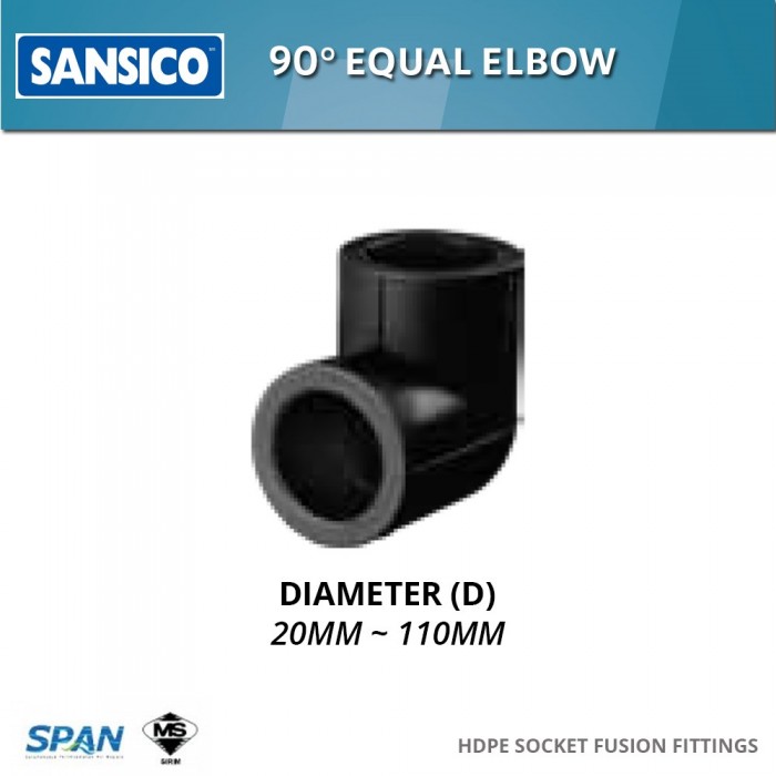 Sansico HDPE Socket Fusion Fittings SF-90EE50 90° Equal Elbow 50MM 