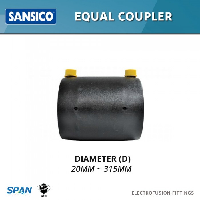 Sansico Electrofusion Fittings SEC 63 Equal Coupler 63MM