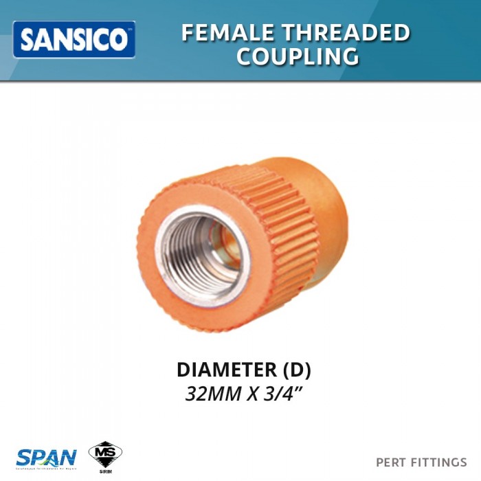 Sansico Fittings PFTC32.3/4 Female Threaded Coupling 32MM x ¾”