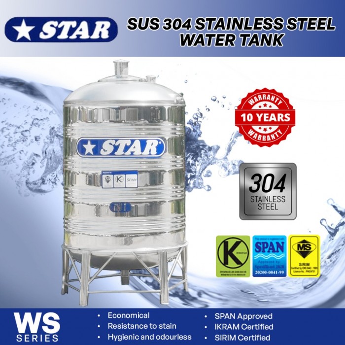 Star WS07 Round Bottom With Stand SUS304 Stainless Steel Water Tank 70L/15G