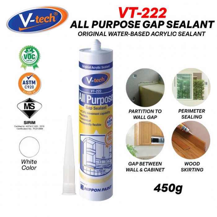 V-Tech VT-222 All Purpose Gap Sealant Silicone 450GM - White