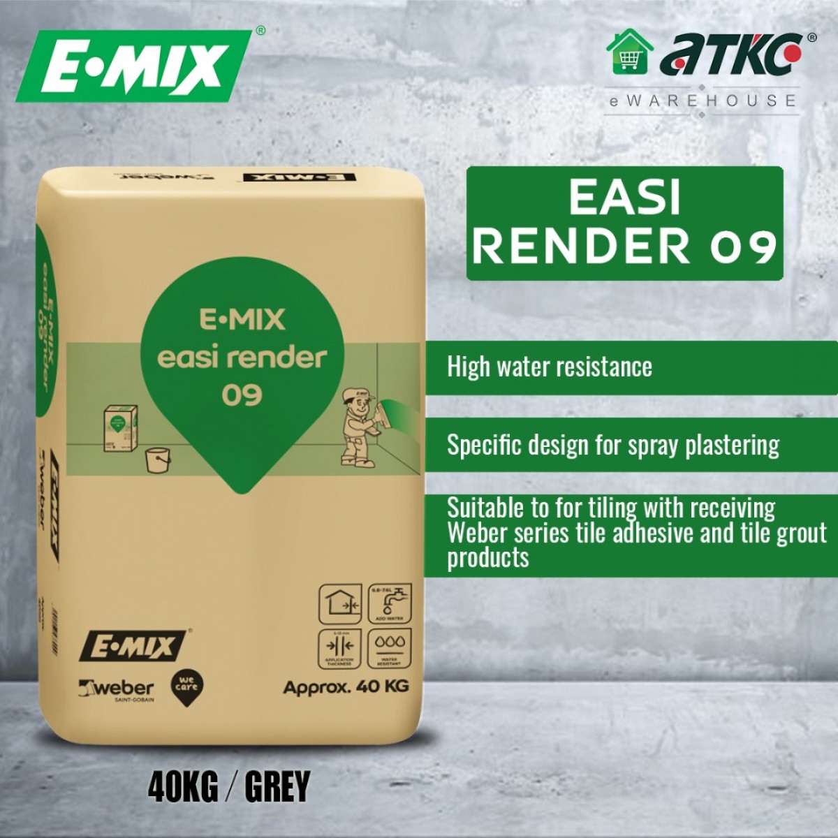 EMix Easi Render 09 Premixed Cement Render For Brick, Block And Fairface Concrete Walls