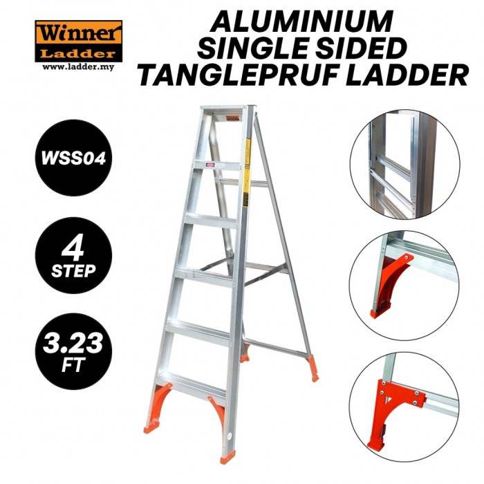 Winner WSS04 Aluminium Single Sided Tanglepruf Ladder 4 Step 984MM/3.23FT