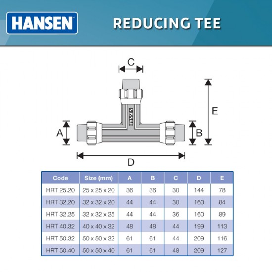 Hansen Fittings HRT 25.20 Reducing Tee 25MM x 20MM - Black