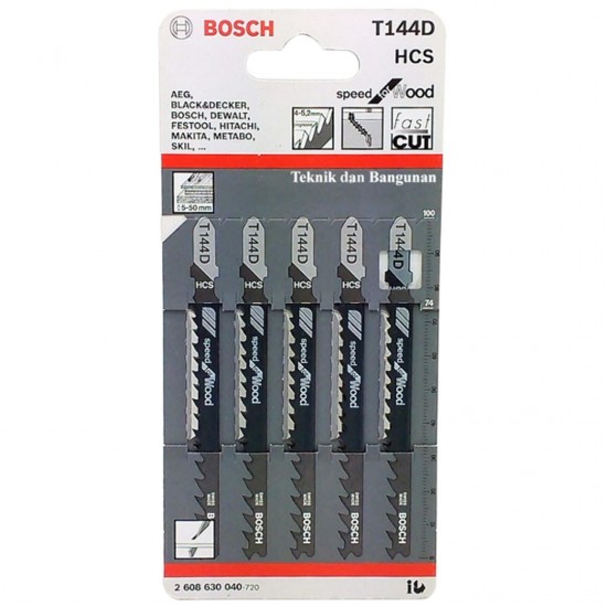 Bosch #2608630040 T144D Jigsaw Blade For Wood 100MM (L) x 5 (PCS)