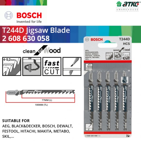 Bosch #2608630058 T244D Jigsaw Blade For Wood 100MM (L) x 5PCS