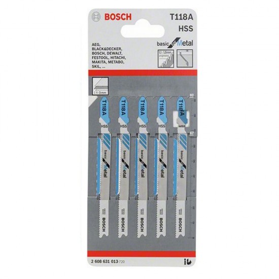 Bosch #2608631013 T118A Jigsaw Blade For Metal 92MM (L) x 5 (PCS)