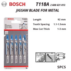 Bosch #2608631013 T118A Jigsaw Blade For Metal 92MM (L) x 5 (PCS)