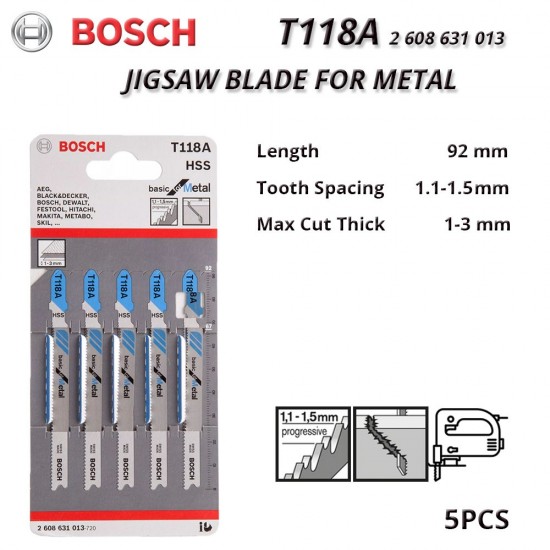 Bosch #2608631013 T118A Jigsaw Blade For Metal 92MM (L) x 5 (PCS)