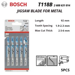 Bosch #2608631014 T118B Jigsaw Blade For Metal 92MM (L) x 5 (PCS)