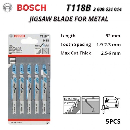 Bosch #2608631014 T118B Jigsaw Blade For Metal 92MM (L) x 5 (PCS)