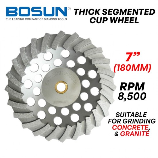 Bosun Thick Segmented Cup Wheel 7" 180MM (D) 24 (S) x 5MM (T) x 16MM (AS)