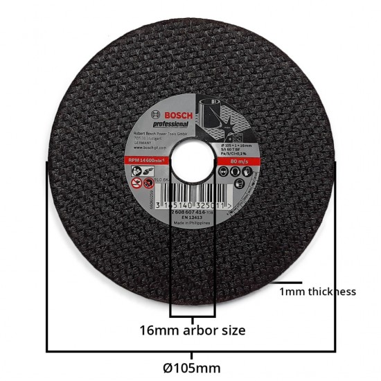 Bosch SA 60 T BF Cutting Disc Stainless Steel 4" 105MM (D) x 1MM (T) x 16MM (AS) -2608607414