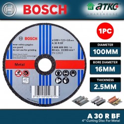 Bosch A30RBF Cutting Disc For Metal 4" 100MM (D) x 2.5MM (T) x 16MM (AS) x 1PC (2608600091)
