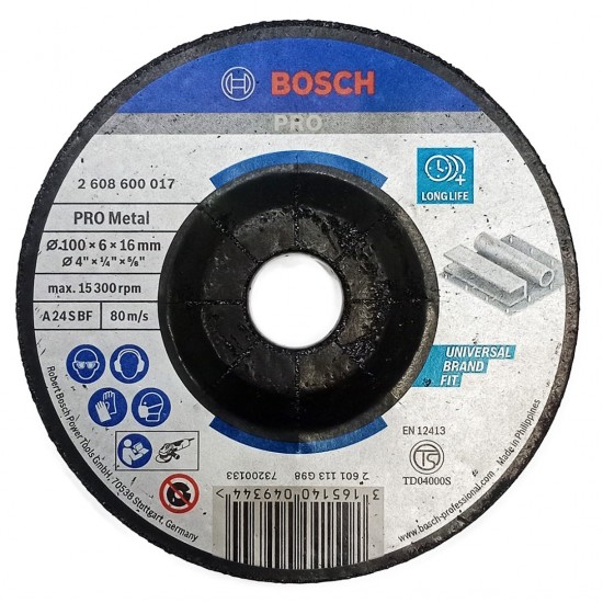 BOSCH 1PC A24SBF Grinding Disc 4" 100MM (D) x 6MM (T) x 16MM (AS) (2608600017)