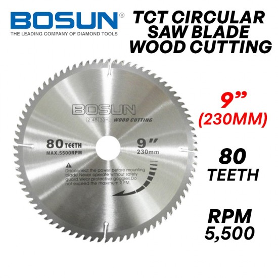 Bosun TCT Circular Saw Blade Wood Cutting Disc 9" 230MM (D) x 80T x 2MM (T) x 30MM (BD)