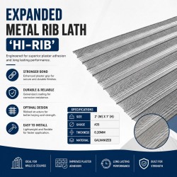 Expanded Metal Rib Lath 'Hi-Rib' #25 0.20MM 2' (W) x 7' (H) - Galvanized