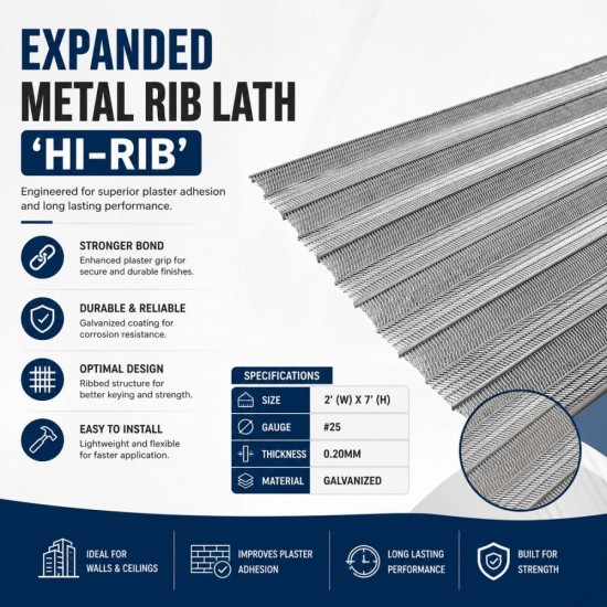 Expanded Metal Rib Lath 'Hi-Rib' #25 0.20MM 2' (W) x 7' (H) - Galvanized