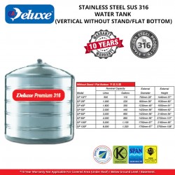 Deluxe DP25F Flat Bottom Without Stand SUS316 Stainless Steel Water Tank 1000L/220G