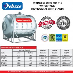 Deluxe DP60KH Horizontal With Stand SUS316 Stainless Steel Water Tank 3000L/660G