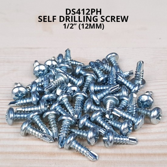 Self Drilling Screw DS412PH(ZP) #8 x 1/2" (12MM) Zinc Plated Pan Head (50PCS/PKT) Self Drilling Screw DS412PH(ZP) #8 x 1/2" (12MM) Zinc Plated Pan Head (50PCS/PKT)