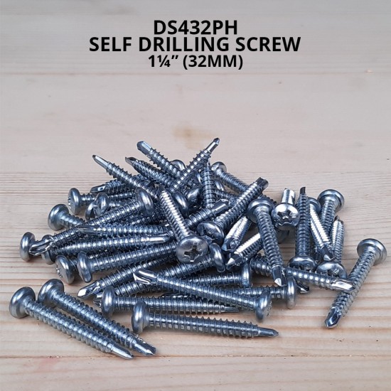 Self Drilling Screw DS432PH(ZP) #8 x 1¼" (32MM) Zinc Plated Pan Head (50PCS/PKT)