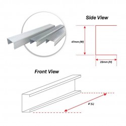 Astino Galvanized G.I Small U-Purlin Metal Stud For Partition Works 47MM 1 7/8'' (W) x 25MM (H) x 0.30MM (T) x 2438.4MM 8' (L) Astino Galvanized G.I Small U-Purlin Metal Stud For Partition Works 47MM 1 7/8'' (W) x 25MM (H) x 0.30MM (T) x 2438.4MM 8' (L)