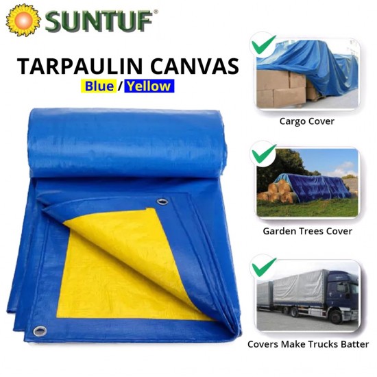 Tarpaulin YBK-0615 Canvas Sheet (Blue/Yellow) C/W Reinforcement Rings 6' (W) x 15' (L)