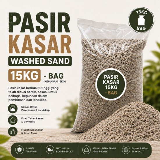 Washed Sand / Pasir Kasar 15KG (BAG) Washed Sand / Pasir Kasar 15KG (BAG)