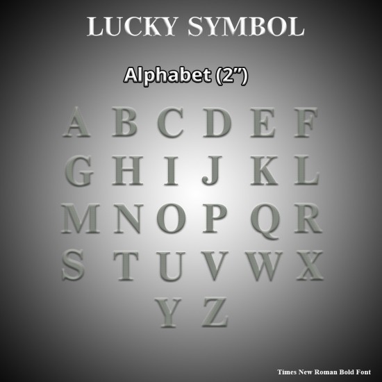 Lucky Symbol Alphabet Arcylic Base with Stainless Steel Hairline Finish 2" Lucky Symbol Alphabet Arcylic Base with Stainless Steel Hairline Finish 2"