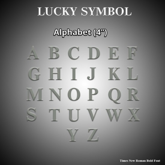 Lucky Symbol Alphabet Arcylic Base with Stainless Steel Hairline Finish 4" Lucky Symbol Alphabet Arcylic Base with Stainless Steel Hairline Finish 4"